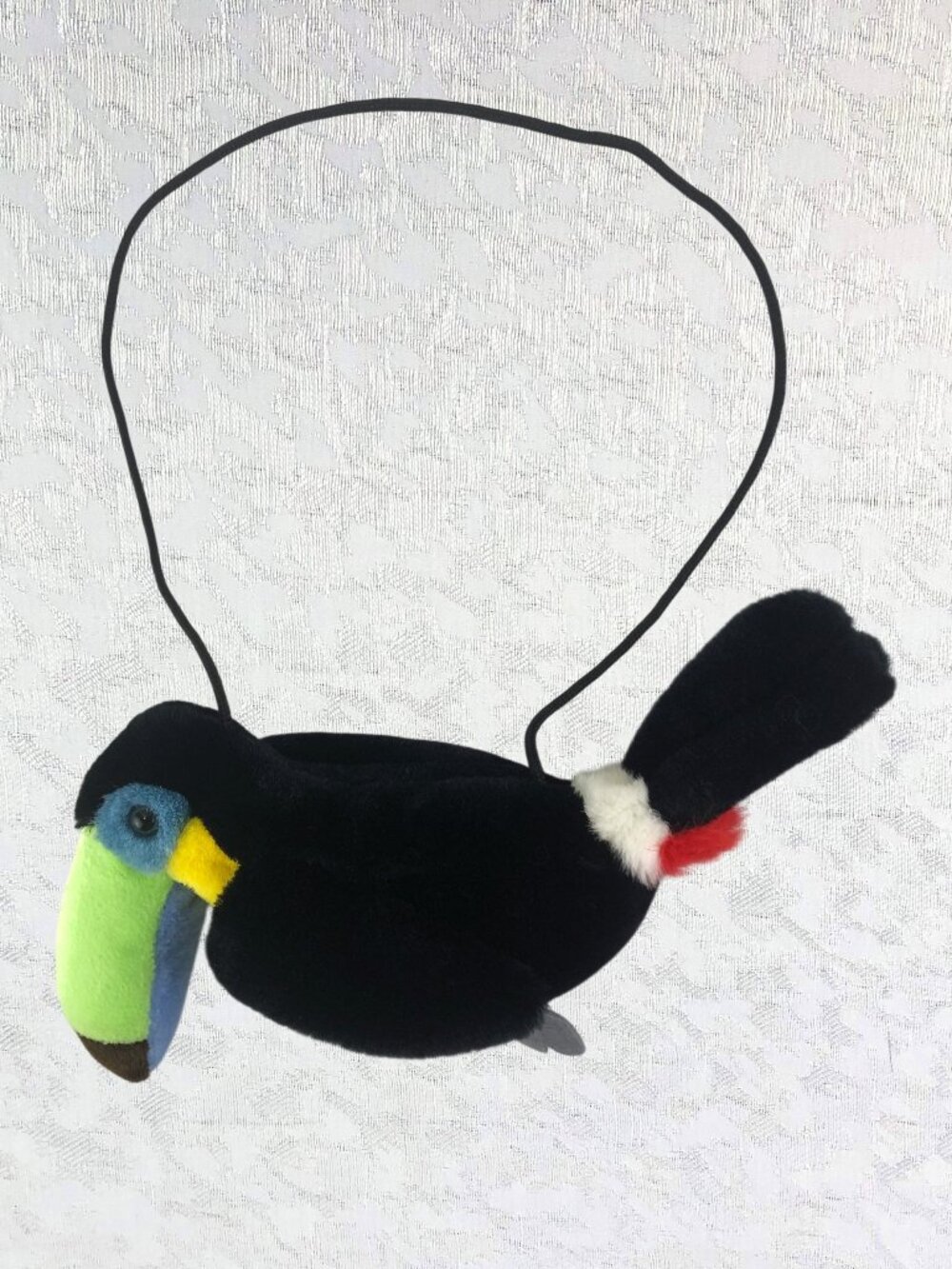 Toucan Bird Purse Colorful Faux Fur Velcro Closure Novelty Mini Bag String Strap
